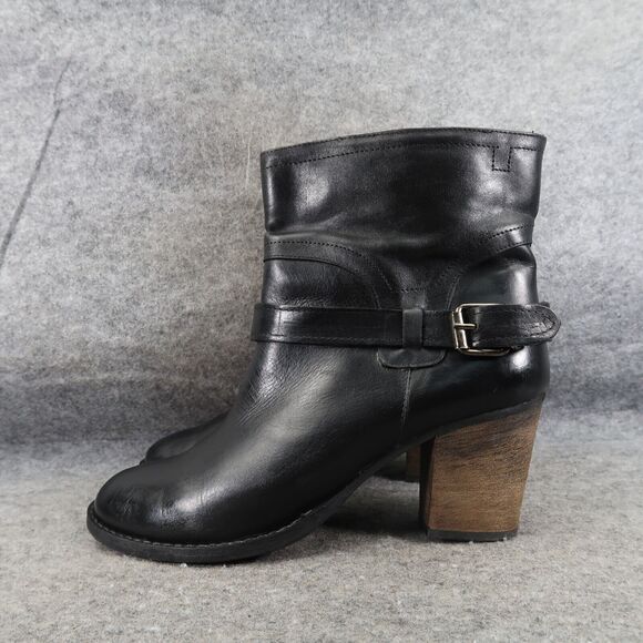 Greisy Shoes Womens 40 Bootie Leather Stacked Heel Buckle Strap Ankle Boot Black - Picture 3 of 16